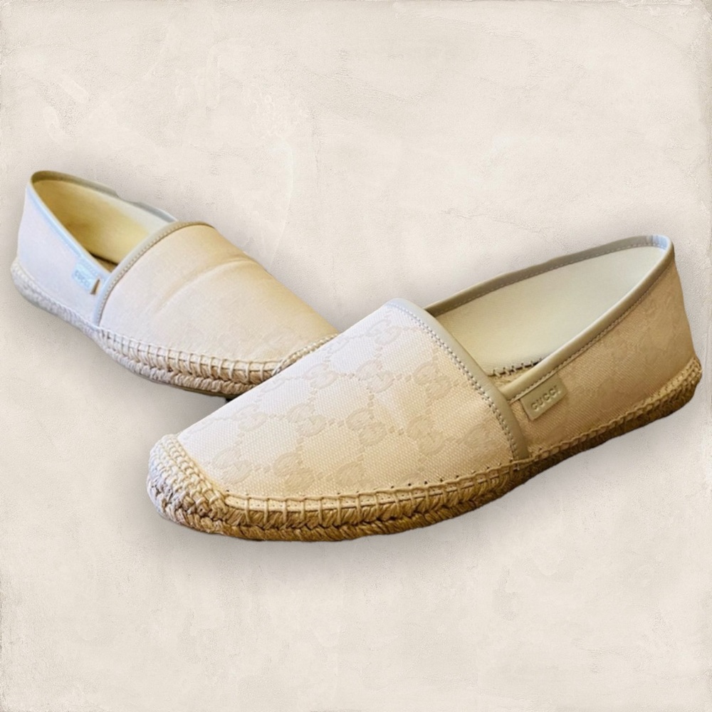 EUC Gucci Cream GG Canvas & Leather Trim Espadrilles - Picture 2 of 16
